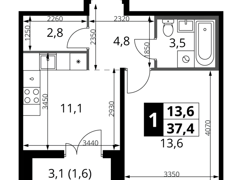 Mieszkanie 1 pokój 37 m² rejon leniński, Rosja