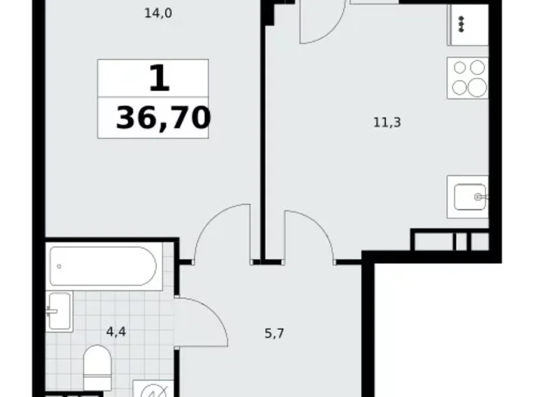 Квартира 1 комната 37 м² Postnikovo, Россия