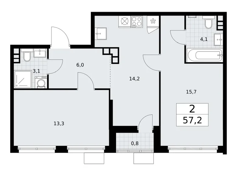 Mieszkanie 2 pokoi 57 m² Wnukowo, Rosja