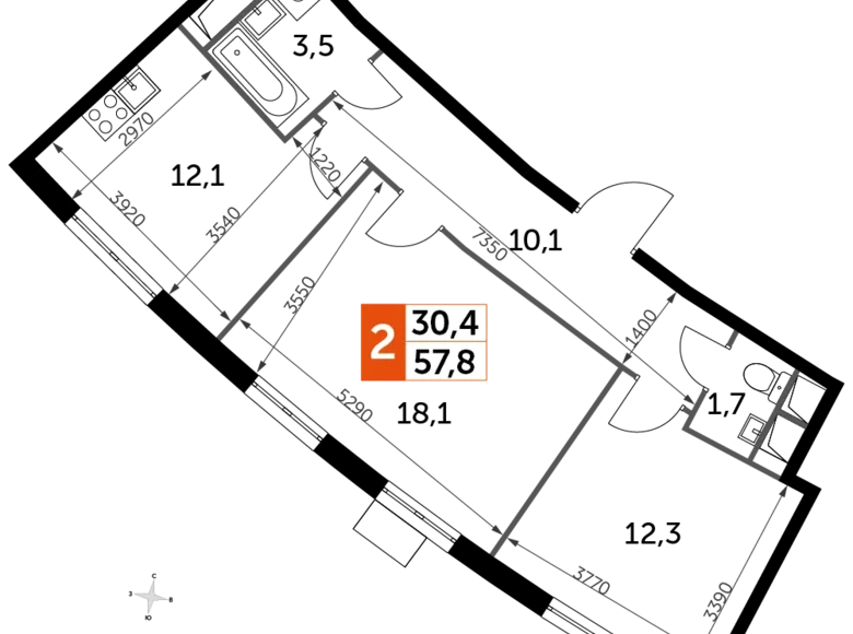 Квартира 2 комнаты 58 м² Развилка, Россия