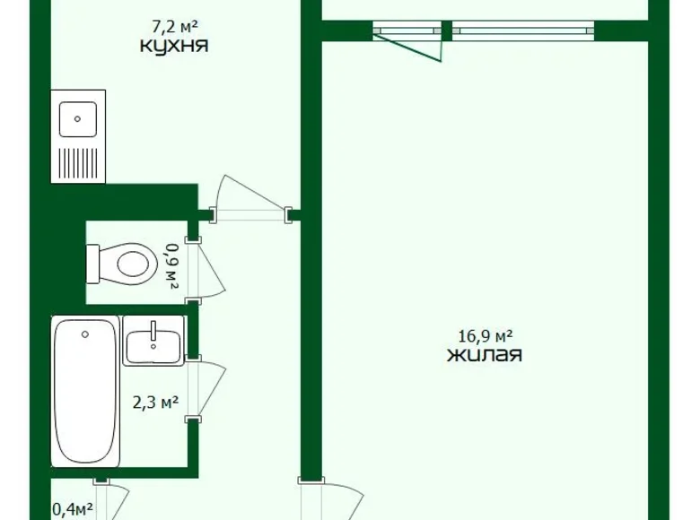 Mieszkanie 1 pokój 35 m² Mińsk, Białoruś