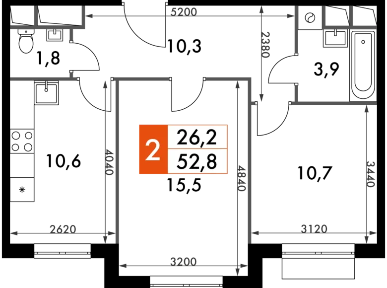 Mieszkanie 2 pokoi 53 m² Razvilka, Rosja