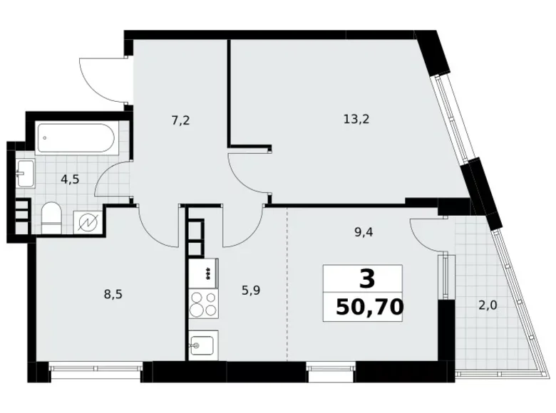 Квартира 3 комнаты 51 м² Postnikovo, Россия