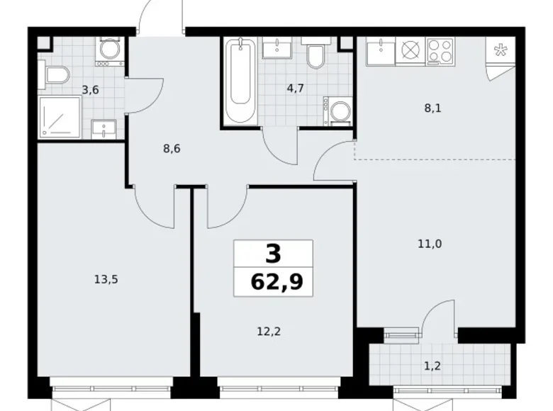 Wohnung 3 Zimmer 63 m² Postnikovo, Russland