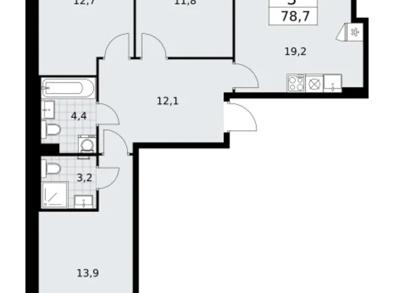 Appartement 3 chambres 79 m² Troïtsk, Russie