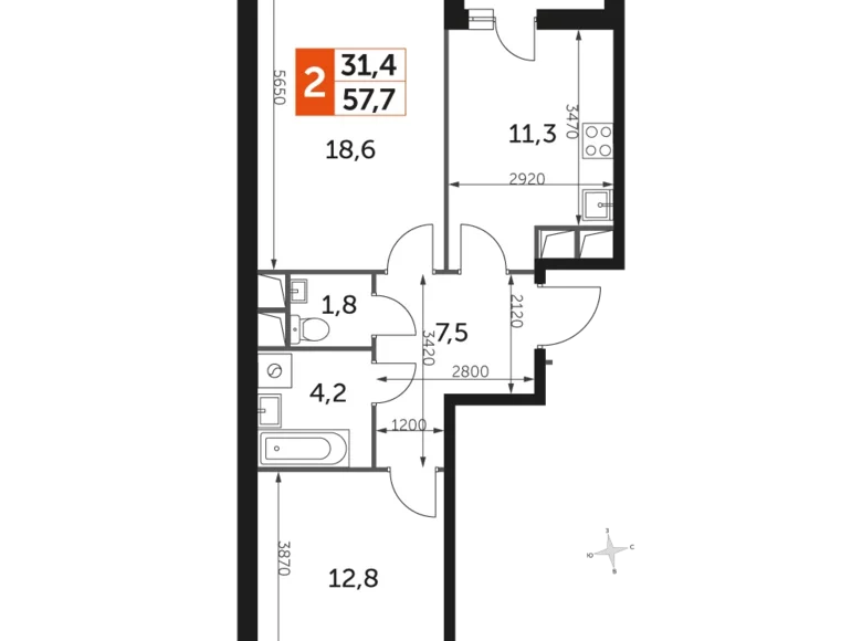 Appartement 2 chambres 58 m² Razvilka, Fédération de Russie