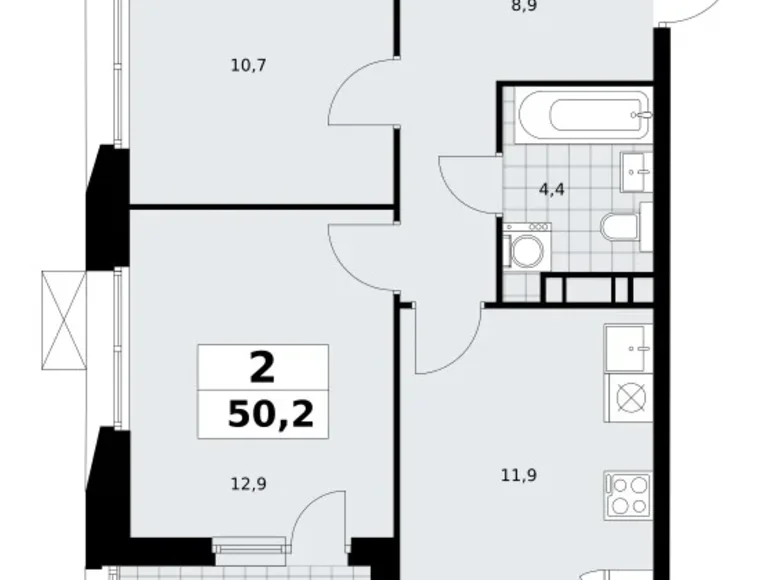 2 room apartment 50 m² poselenie Sosenskoe, Russia