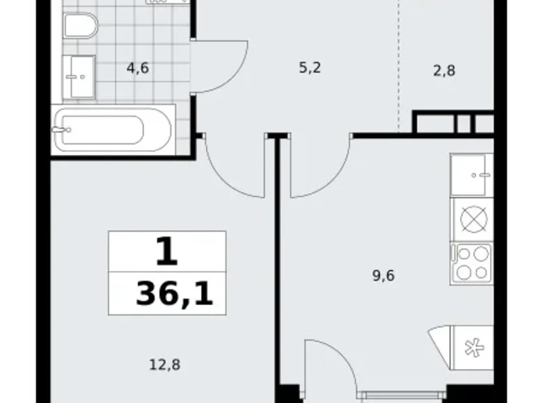 Квартира 1 комната 36 м² Юго-Западный административный округ, Россия