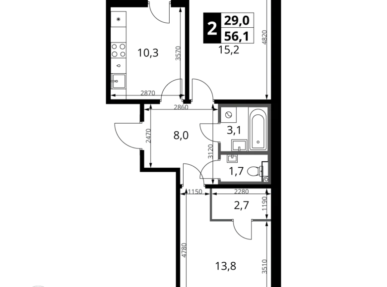 Apartamento 2 habitaciones 56 m² Leninsky District, Rusia