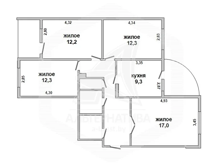 Квартира 4 комнаты 82 м² Брест, Беларусь