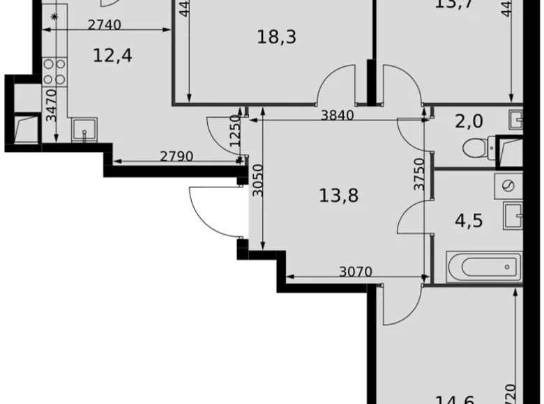 Mieszkanie 3 pokoi 81 m² Razvilka, Rosja