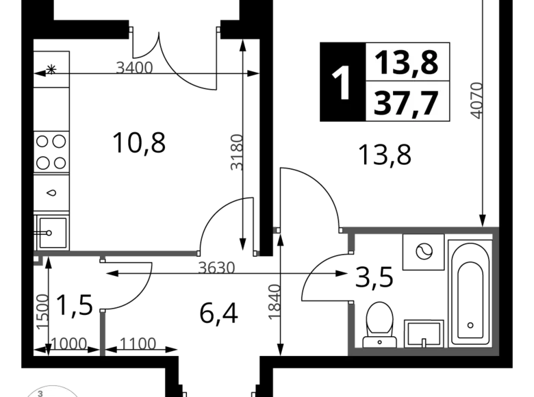 Apartamento 1 habitación 38 m² Leninsky District, Rusia