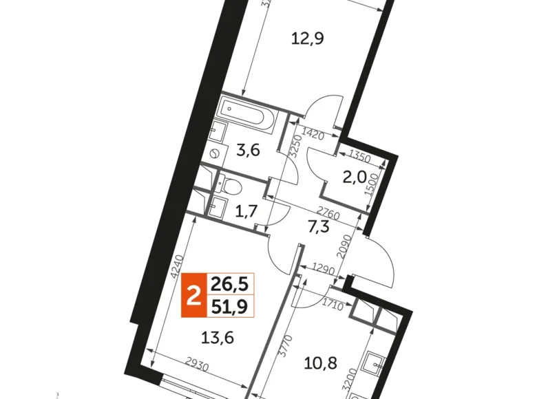 Wohnung 2 zimmer 52 m² Razvilka, Russland