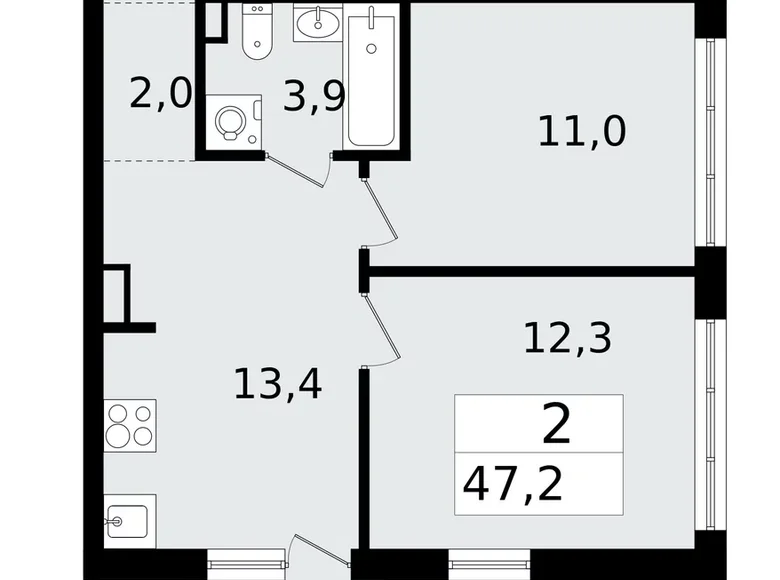 Mieszkanie 2 pokoi 47 m² Vsevolozhsk, Rosja