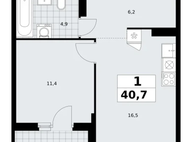 1 room apartment 41 m² Troitsk, Russia