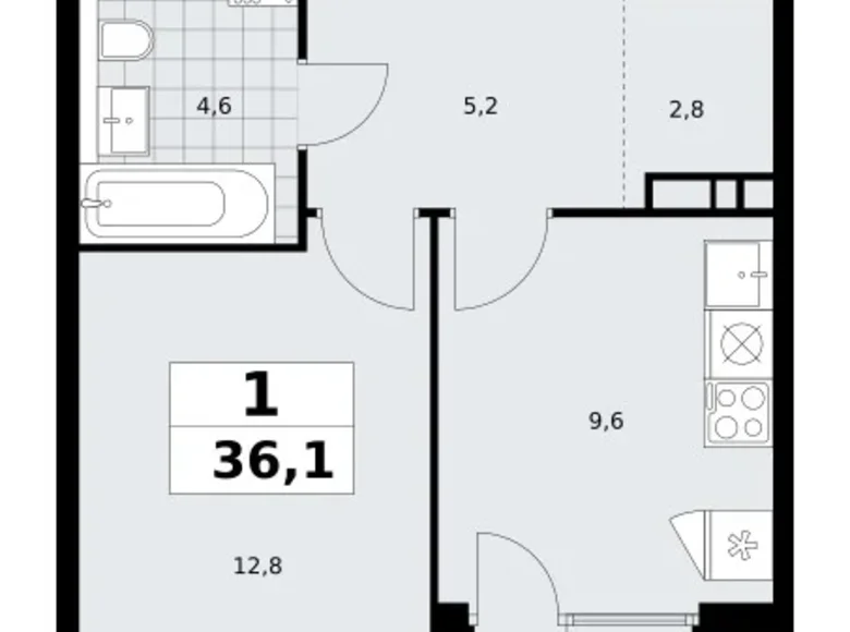 Квартира 1 комната 36 м² Юго-Западный административный округ, Россия