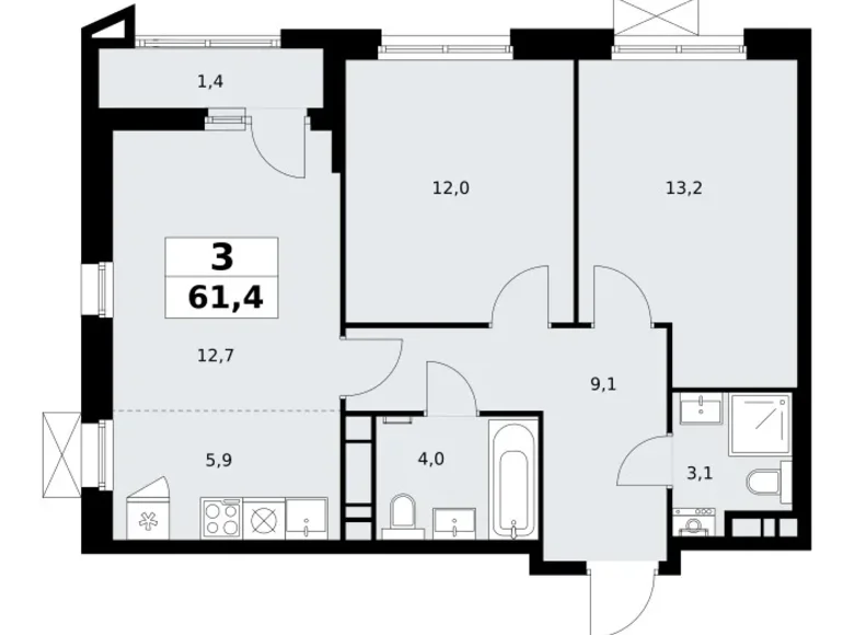 Apartamento 3 habitaciones 61 m² poselenie Sosenskoe, Rusia