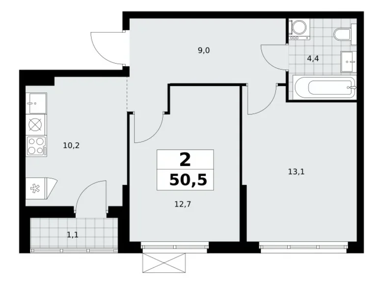 Apartamento 2 habitaciones 51 m² poselenie Sosenskoe, Rusia