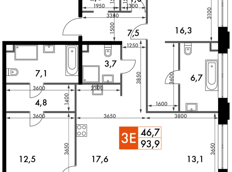 Apartamento 3 habitaciones 94 m² North-Western Administrative Okrug, Rusia