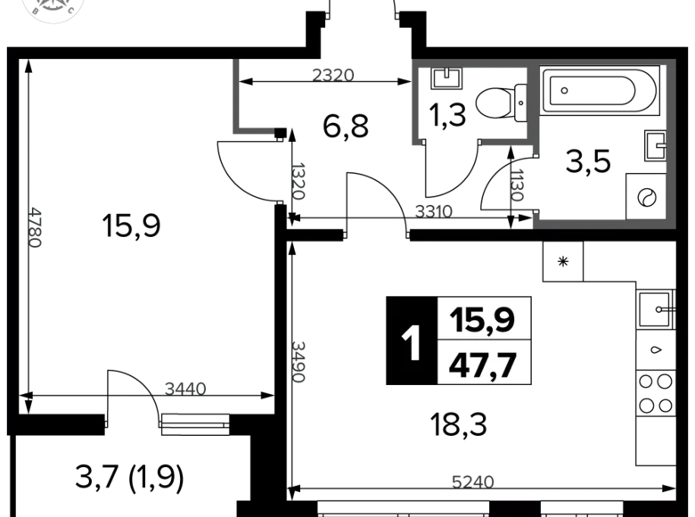 Apartamento 2 habitaciones 48 m² Jimki, Rusia