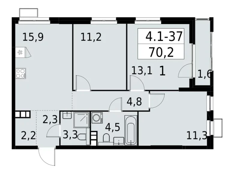 3 room apartment 70 m² South-Western Administrative Okrug, Russia