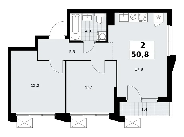 Apartamento 2 habitaciones 51 m² Troitsk, Rusia