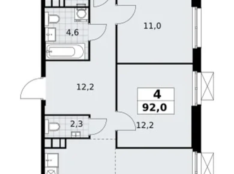 4 room apartment 92 m² South-Western Administrative Okrug, Russia