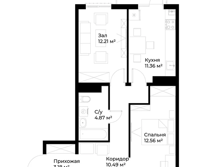 Квартира 2 комнаты 56 м² Ташкент, Узбекистан