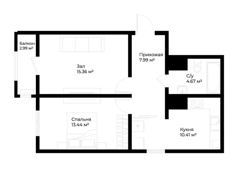 Kvartira 2 xonalar 53 m² Toshkentda