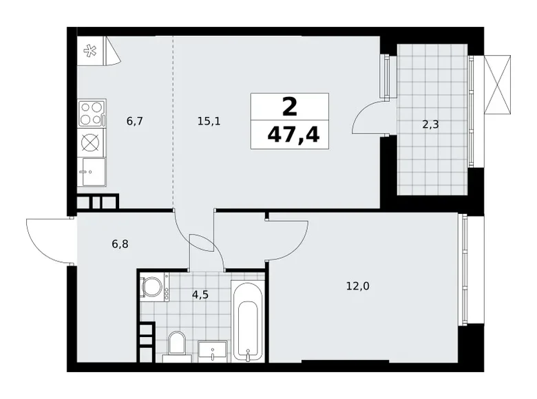 Appartement 2 chambres 47 m² poselenie Sosenskoe, Fédération de Russie