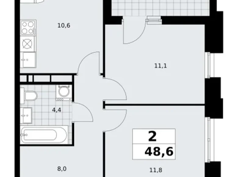 Wohnung 2 zimmer 49 m² poselenie Sosenskoe, Russland