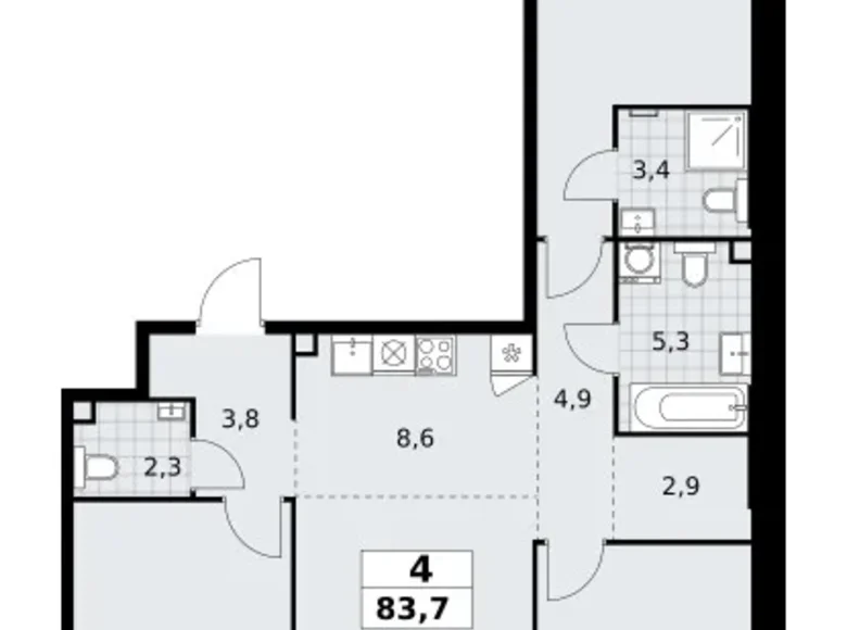 Квартира 4 комнаты 84 м² Юго-Западный административный округ, Россия