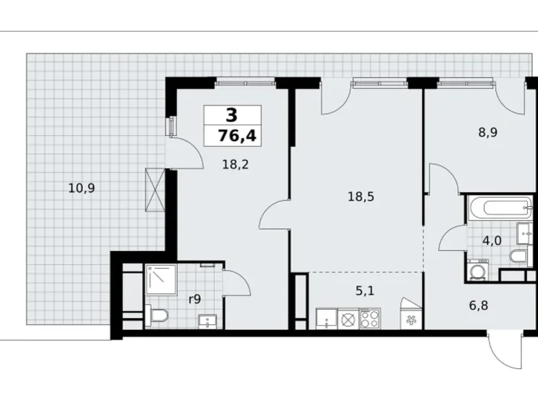 Apartamento 3 habitaciones 76 m² poselenie Sosenskoe, Rusia