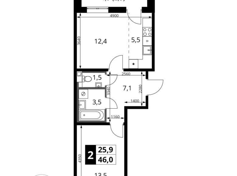 Wohnung 2 zimmer 46 m² Chimki, Russland