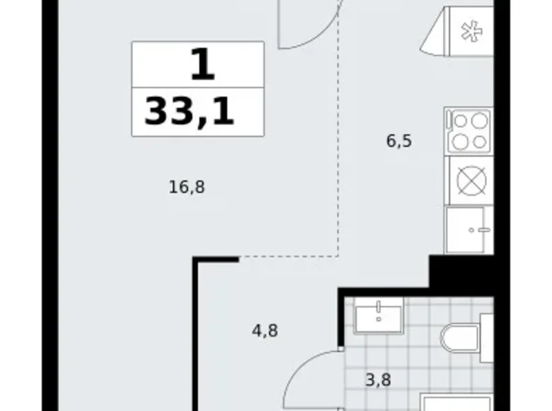 Apartamento 1 habitación 33 m² Troitsk, Rusia