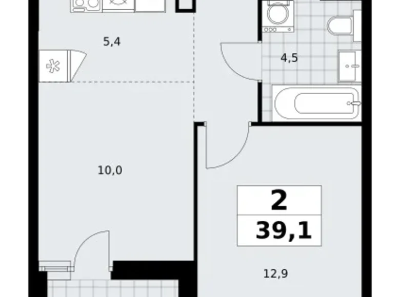 2 room apartment 39 m² poselenie Sosenskoe, Russia