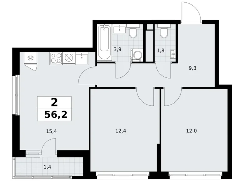 Wohnung 2 zimmer 56 m² Postnikovo, Russland