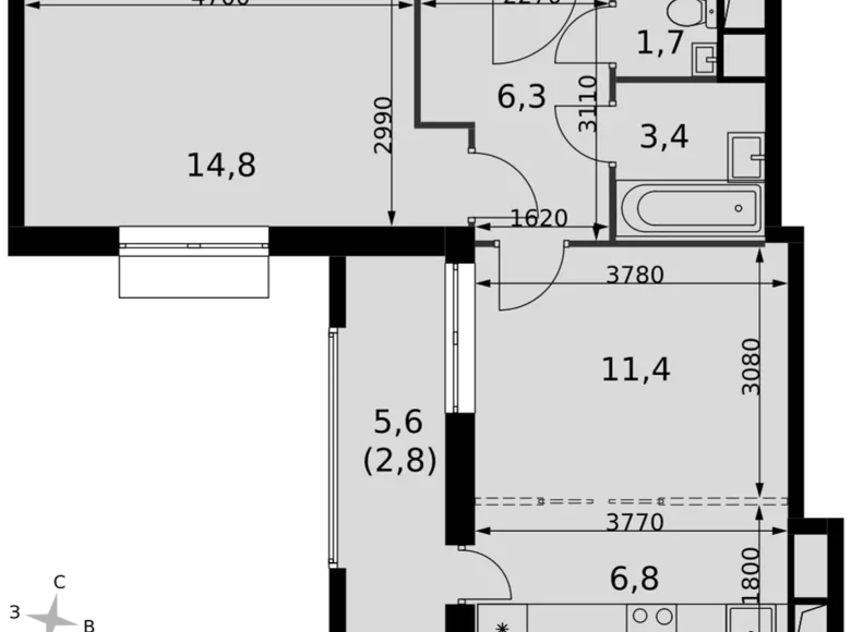 Квартира 2 комнаты 47 м² Развилка, Россия