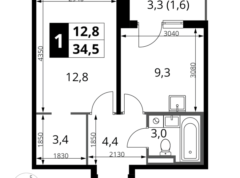 Wohnung 1 zimmer 35 m² Potapovo, Russland