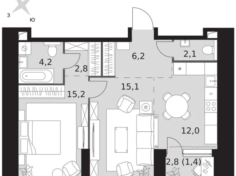 Mieszkanie 2 pokoi 59 m² Konkovo District, Rosja