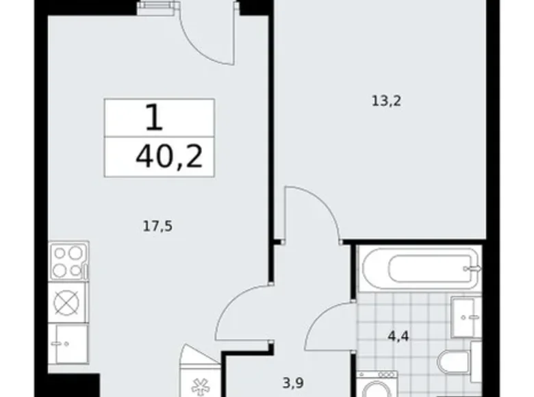 Квартира 1 комната 40 м² район Троицк, Россия