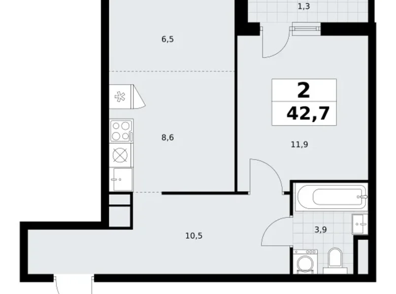 2 room apartment 43 m² Postnikovo, Russia