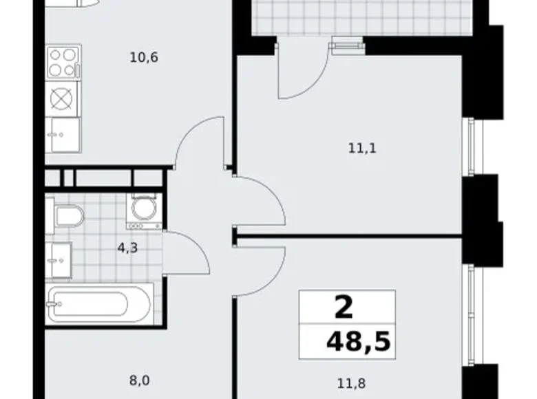 Appartement 2 chambres 49 m² poselenie Sosenskoe, Fédération de Russie