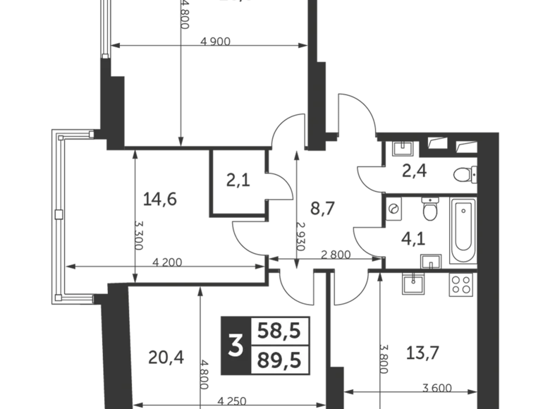 Квартира 3 комнаты 90 м² район Коньково, Россия