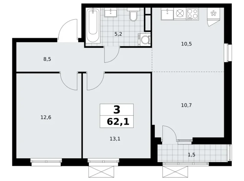 Квартира 3 комнаты 62 м² Юго-Западный административный округ, Россия