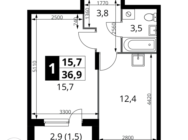 Wohnung 1 Zimmer 37 m² Potapovo, Russland