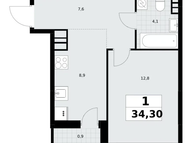 Apartamento 1 habitación 34 m² Postnikovo, Rusia