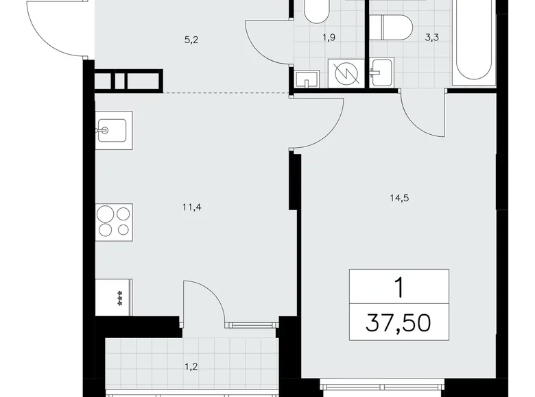 Квартира 1 комната 38 м² поселение Сосенское, Россия