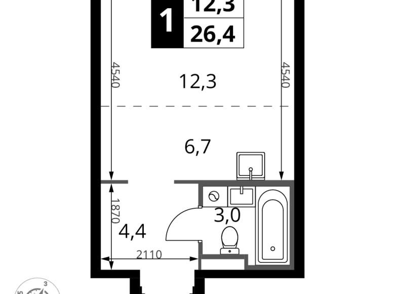 Студия 1 комната 26 м² Potapovo, Россия