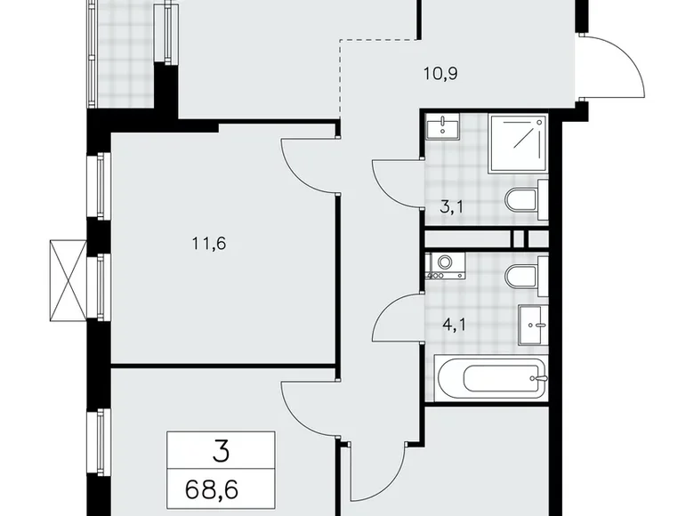 Wohnung 3 Zimmer 69 m² Moskau, Russland